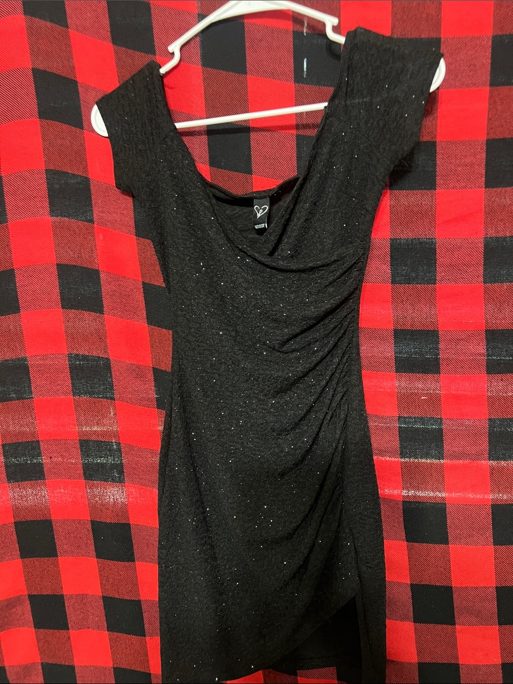 Windsor Black Sparkle Ruched Mini Dress